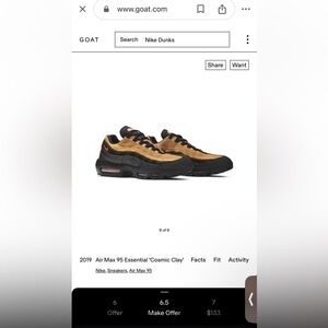 Nike Pre-loved EUC Air Max 95 Essential Running Shoe Wheat Cosmic Mens Size 6.5